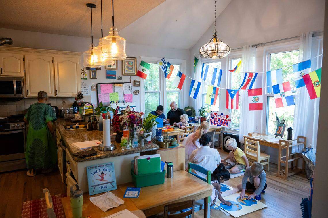 Buddhika Kimmanthudawa teaches young children at her in-home, licensed Montessori school on Thursday, October 16, 2025, in Leawood. Kimmanthudawa is facing legal threats from her HOA because of parking, traffic complaints and HOA is claiming that she can't operate a business in the HOA.