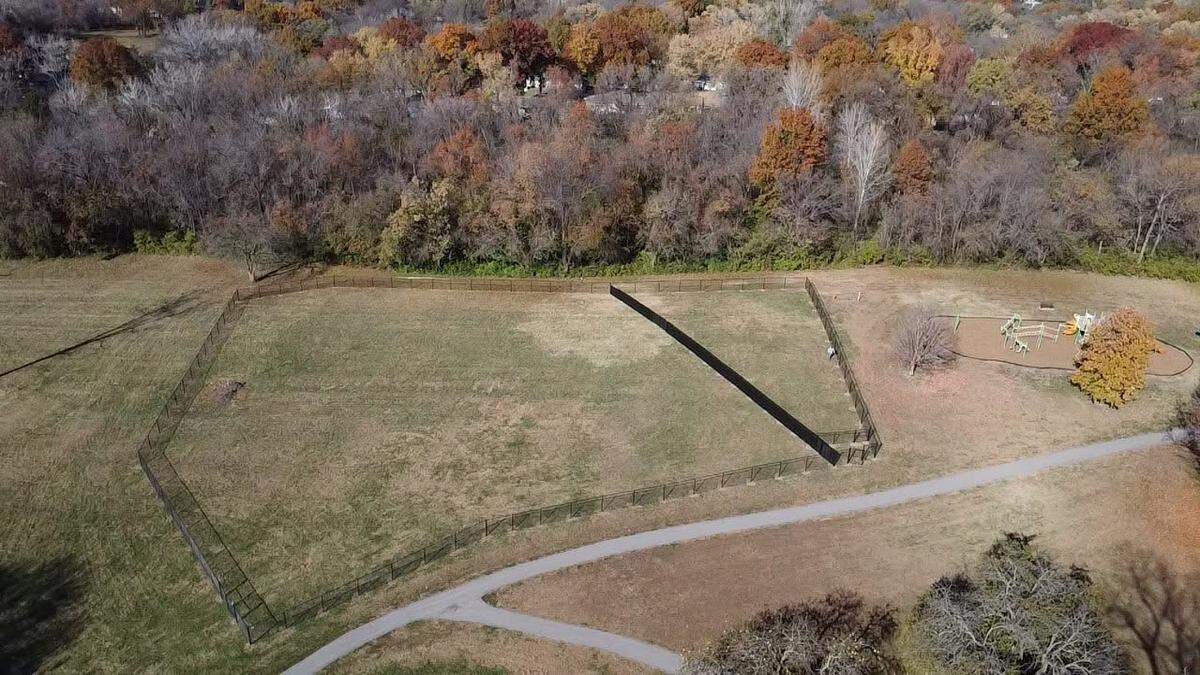 An ariel view of Welborn Dog Park, which opened Nov. 17, 2025, in Kansas City, Kansas.