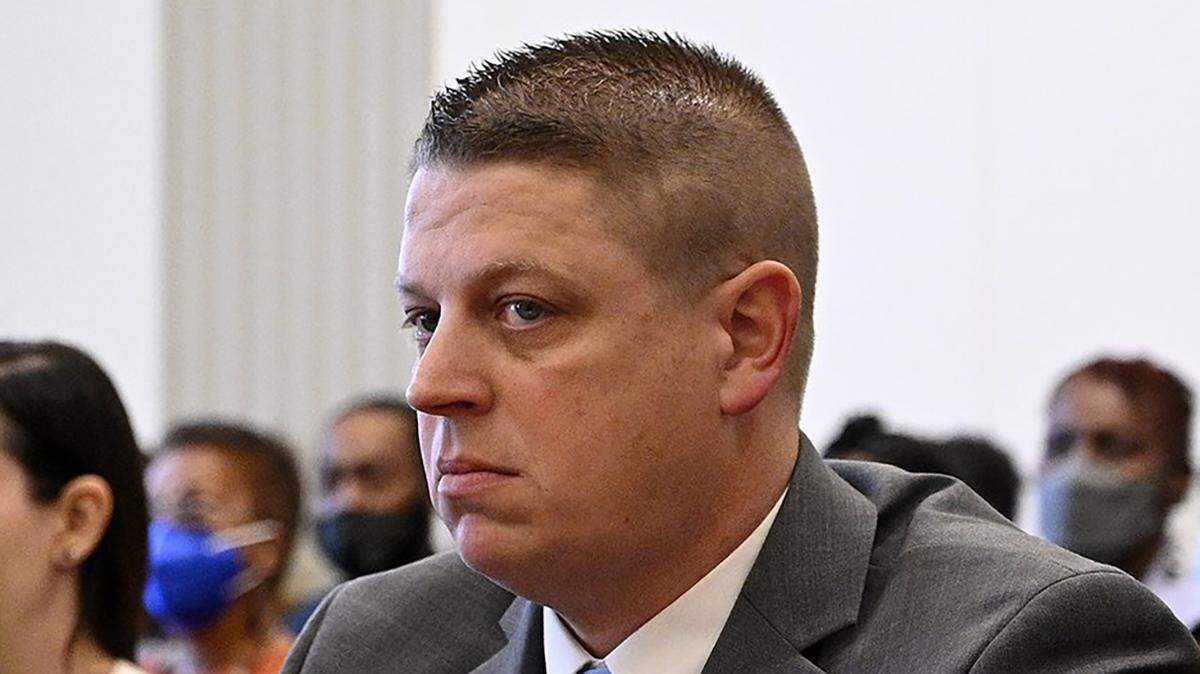 Former Kansas City police detective Eric DeValkenaere listens to impact statements during his sentencing hearing Friday, May 4, 2022. DeValkenaere was sentenced to six years in the Dec. 3, 2019, killing of Cameon Lamb.