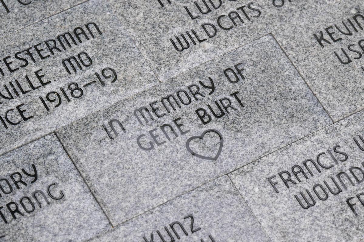 A memorial brick for Gene Burt at the WWI Museum and Memorial on Monday, May 26, 2025. Gene Burt was a longtime museum and memorial volunteer.
