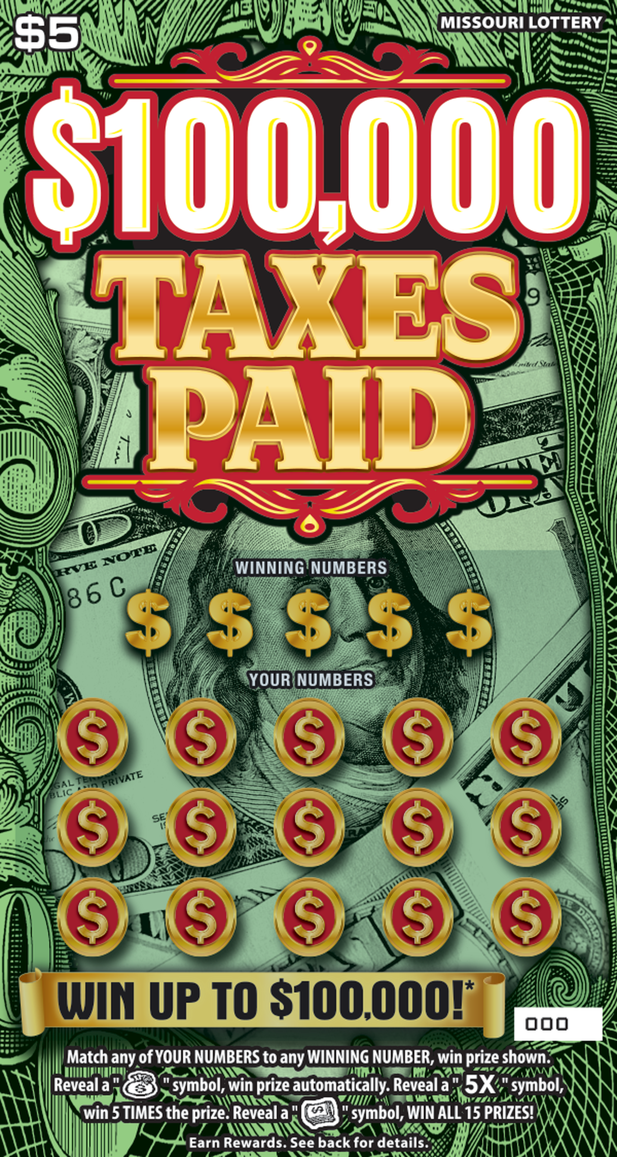 A Missouri man won a $100,000 prize from a Scratcher he purchased at a Kansas City gas station.