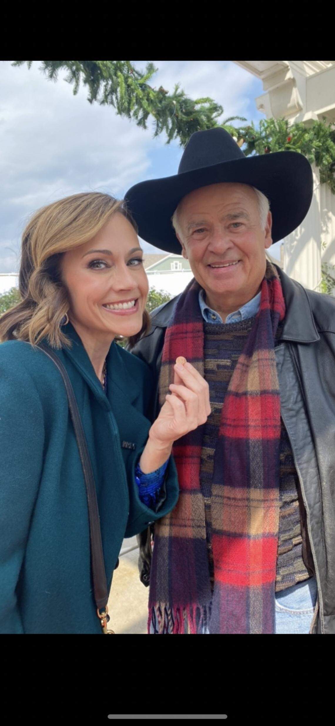 Nikki DeLoach with the lucky 1995 penny Rob Dodson gifted her for her birthday during filming in Kansas City.