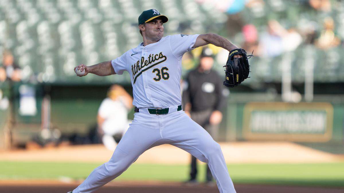 Oakland Athletics pitcher Ross Stripling (36) pitches during the first inning against the Chicago White Sox at Oakland-Alameda County Coliseum on Aug 6, 2024 in Oakland, California, USA.