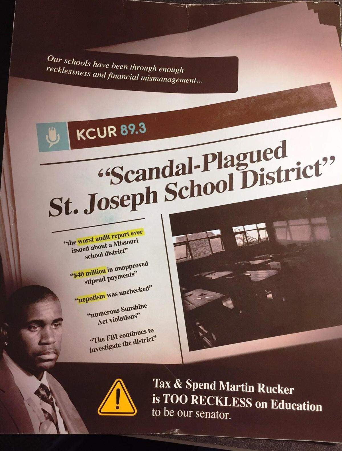 One of the ads run against Martin Rucker during the campaigns leading up to the election.