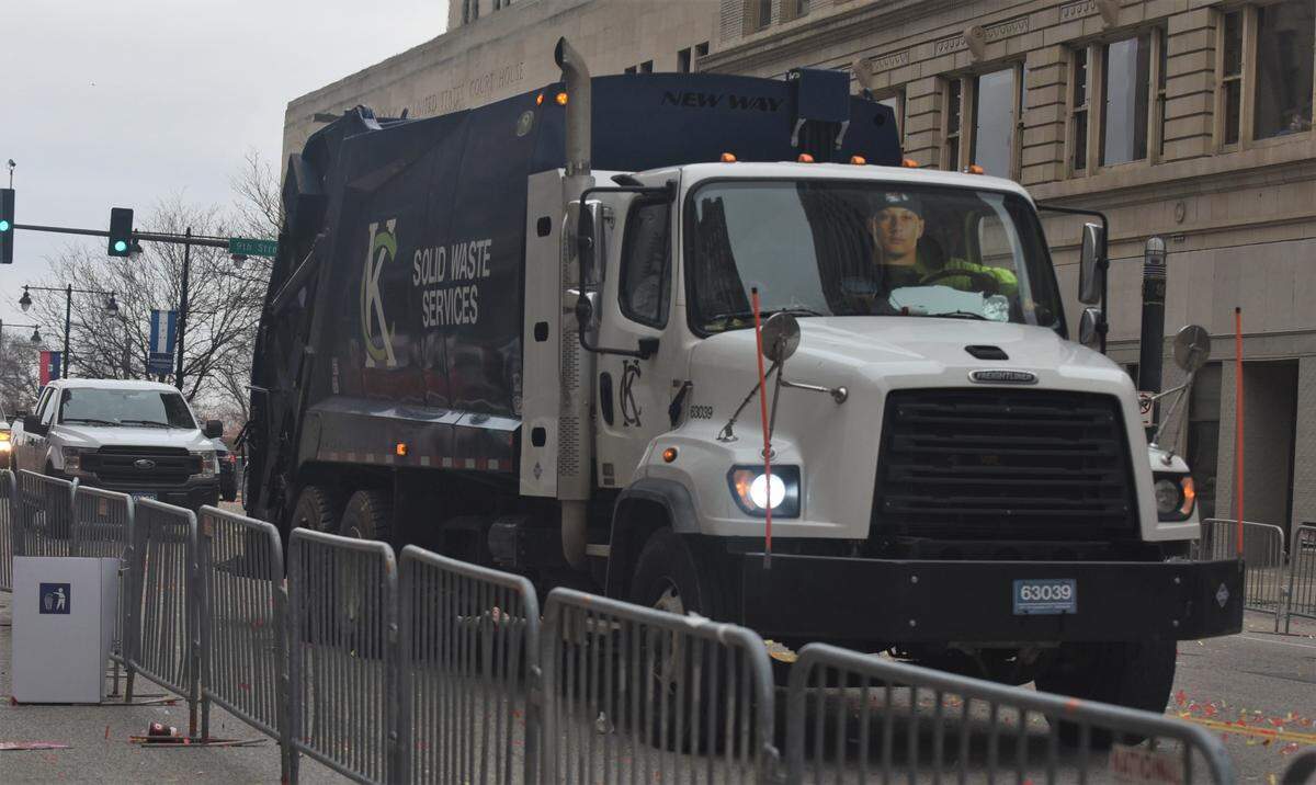 Roughly 200 Kansas City workers were out on Grand Boulevard on Wednesday to clean the route of the Chiefs Super Bowl Parade.