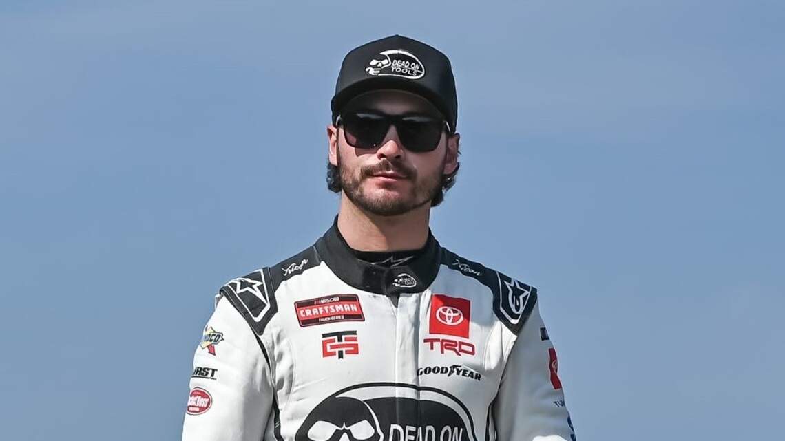 Driver wins opening race of NASCAR weekend, then blows a tire at Kansas Speedway