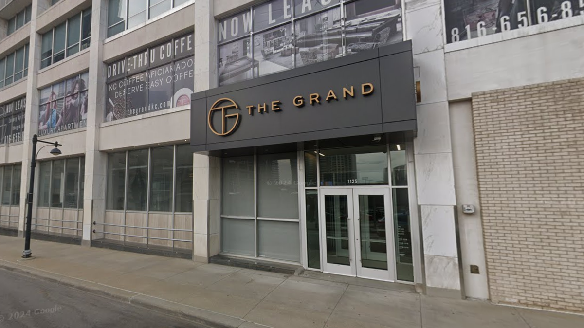 A street photo of The Grand apartment in Kansas City.