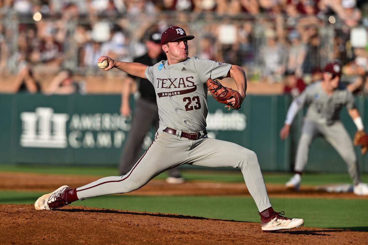 Former Texas A&M standout Tanner Jones, shown pitching during a game against Oregon this past season, was drafted by the Royals on Monday.