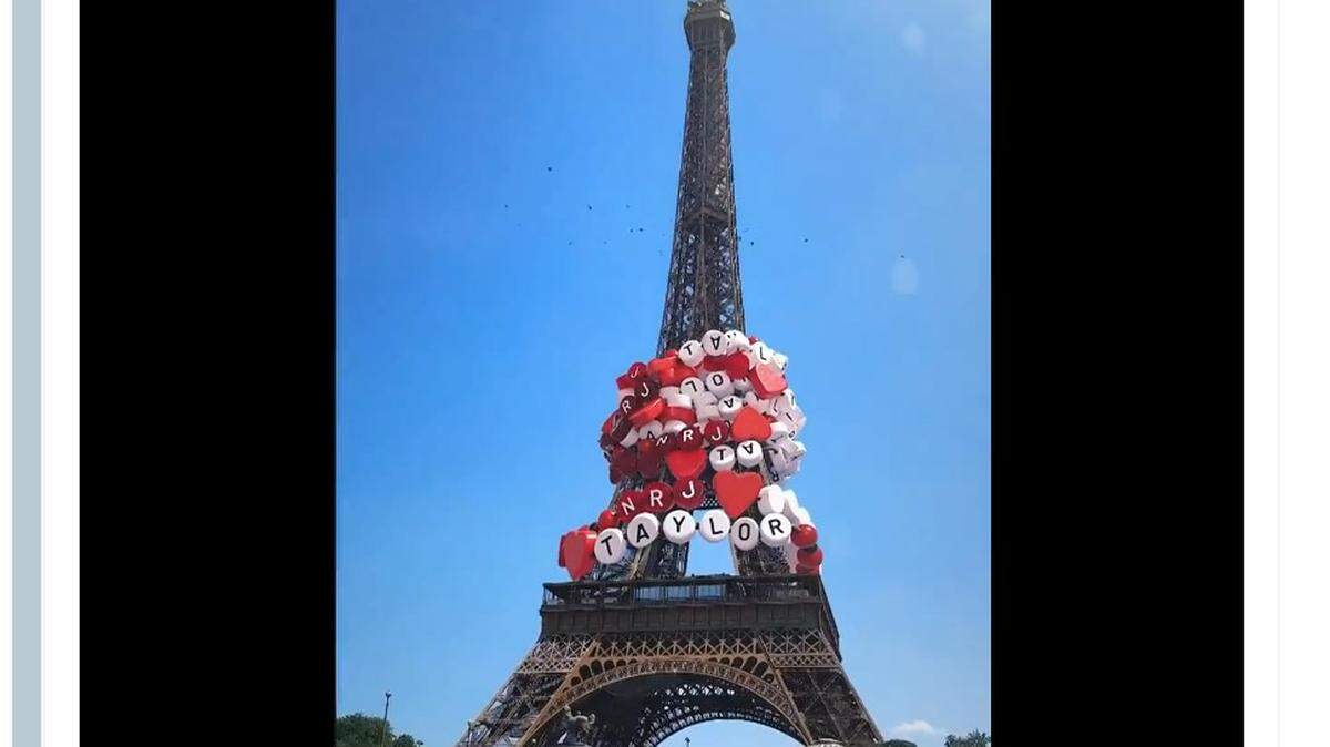 Taylor Swift themed bracelets at the Eiffel Tower in Paris.