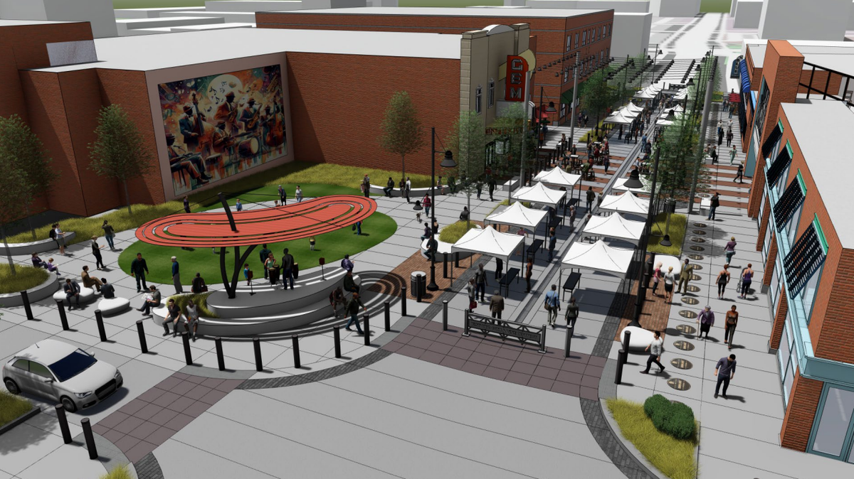 A rendering of the 18th Street Pedestrian Mall when the street would be closed during an event.
