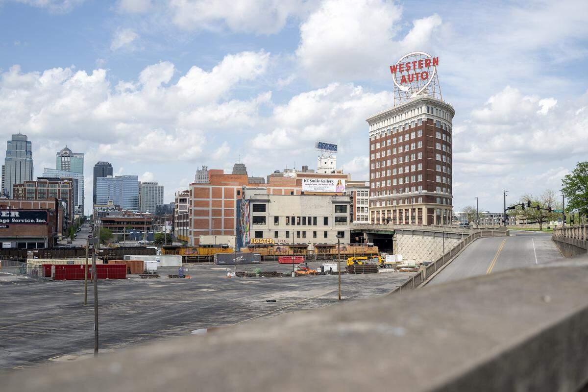 The Western Auto building is seen from Washington Square Park on Wednesday, April 15, 2026, in Kansas City.