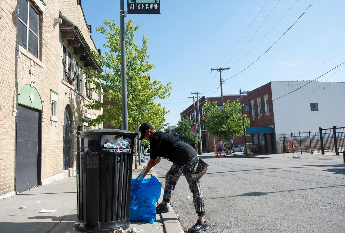 One man was killed and another was injured in a shooting early Sunday near 18th and Vine streets in Kansas City, police said. Jacqueline Williams of Kansas City volunteered to help pick up trash along Vine Street in the historic district Sunday after a Juneteenth celebration the previous evening left the street littered with trash.