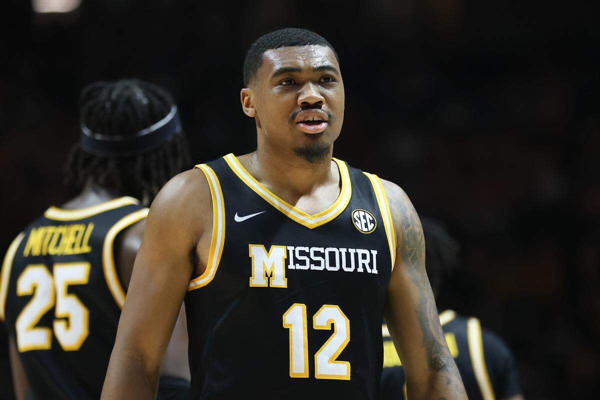 Missouri Tigers guard Tony Perkins (12) during the first half against the Tennessee Volunteers at Thompson-Boling Arena at Food City Center on Feb. 5, 2025.