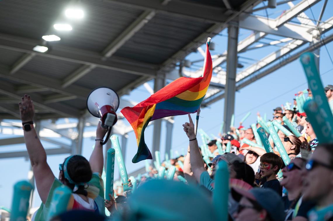 Fans cheer during a KC Current match against the Chicago Red Stars on Friday, June 14, 2024, at CPKC Stadium in Kansas City.