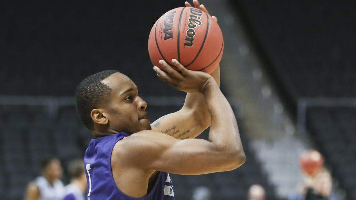 Kansas State's Barry Brown shoots during the team's practice at Phillips Arena in Atlanta on Wednesday. Brown led a KSU team missing Dean Wade to the Sweet 16.