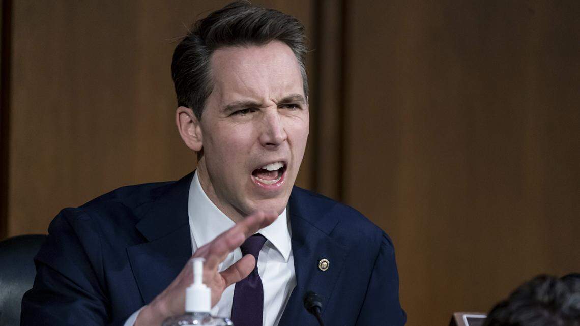 Sen. Josh Hawley, R-Mo., outlines his disapproval as the Senate Judiciary Committee begins debate on Ketanji Brown Jackson’s nomination for the Supreme Court, on Capitol Hill in Washington, Monday, April 4, 2022.