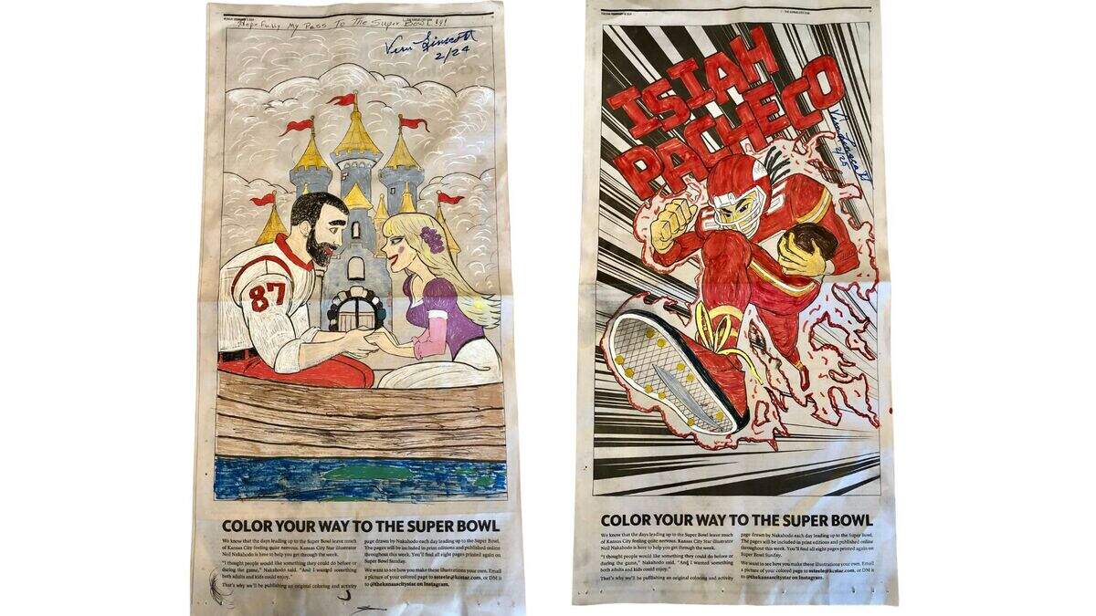 90-year-old Vern Linscott, a Chiefs fan and lifelong subscriber of The Kansas City Star, shares his renditions of Taylor Swift and Travis Kelce’s fairy tale love story and Isiah Pacheco charging for a first down.