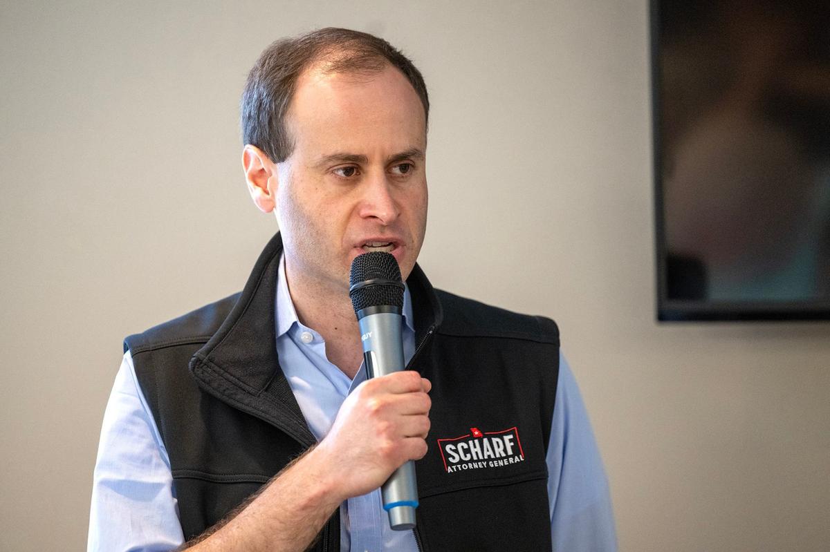 Will Scharf, a Republican candidate for Missouri Attorney General and an attorney for Donald Trump, speaks to members of the Jackson County Republican Party about the attempted assassination of former President Donald Trump. Scharf spoke during a GOP ice cream social in Kansas City on Sunday, July 14, 2024.