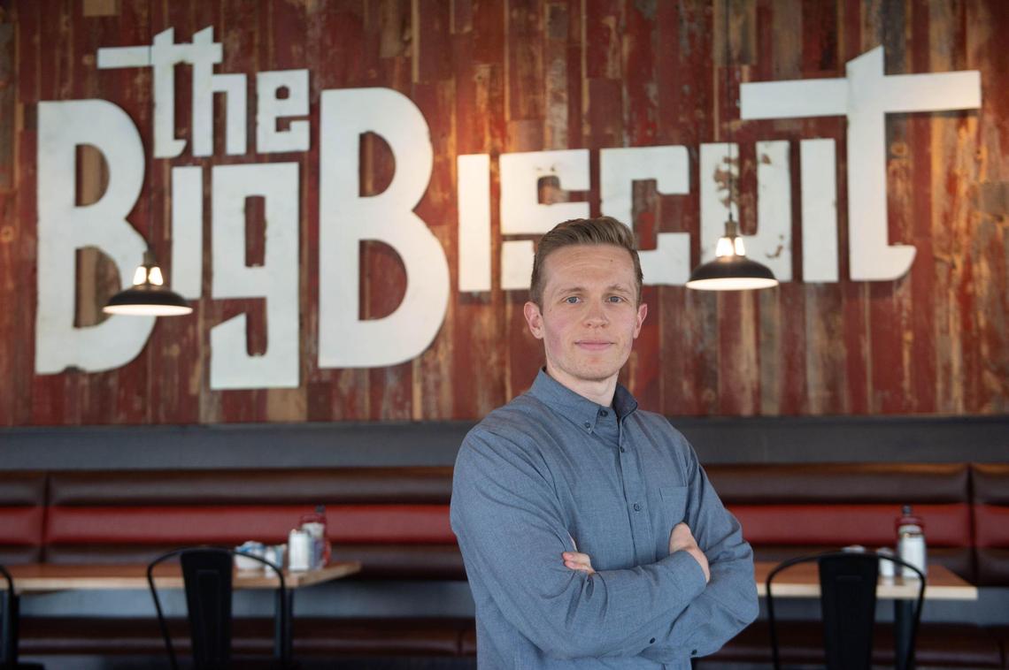 Chad Offerdahl, president of The Big Biscuit restaurant, says the restaurant industry and the hospitality industry as a whole are struggling to find enough workers to meet the surging demand as people come back to dine in the restaurant.