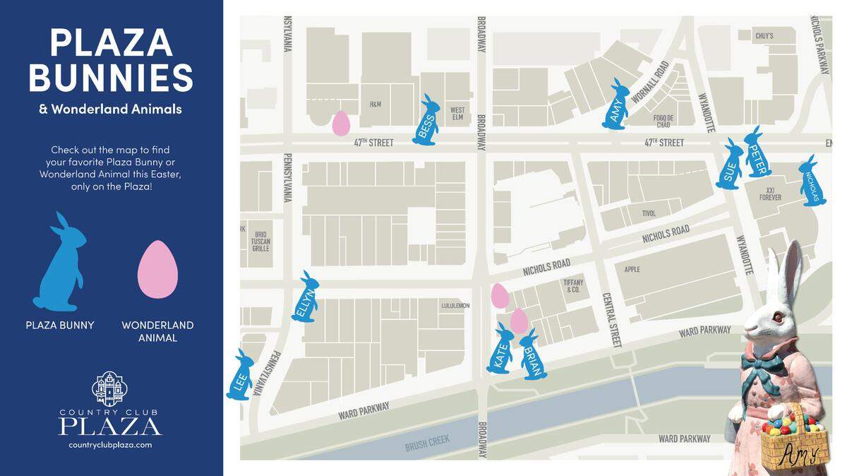 The map of where the Plaza’s bunnies and wonderland animals are located in 2023.