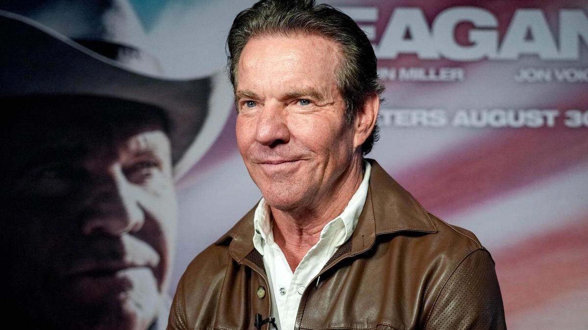 Actor Dennis Quaid speaks to the press during the red carpet for the movie ‘Reagan’ in Edmond, Okla., on Wednesday, Aug. 28, 2024.