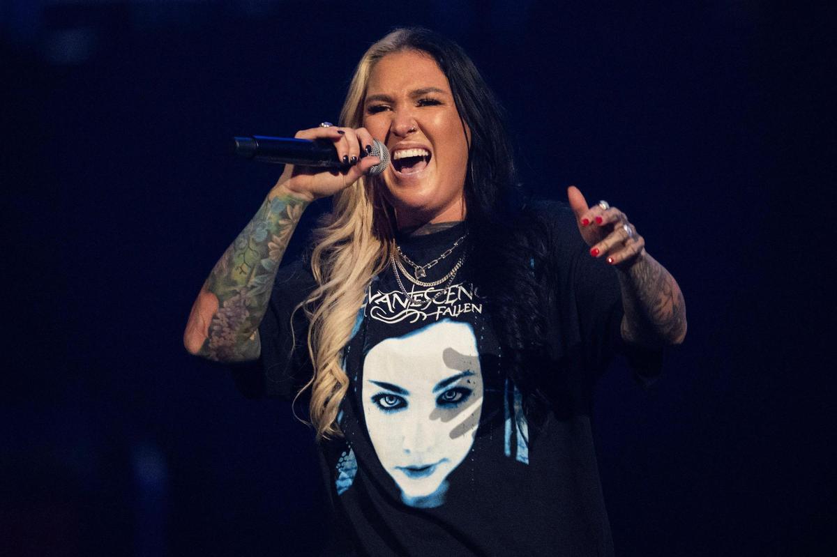 Country singer Allie Colleen performs on stage as an opener for Jelly Roll’s Beautifully Broken Tour at T-Mobile Center on Wednesday, Nov. 13, 2024, in Kansas City.