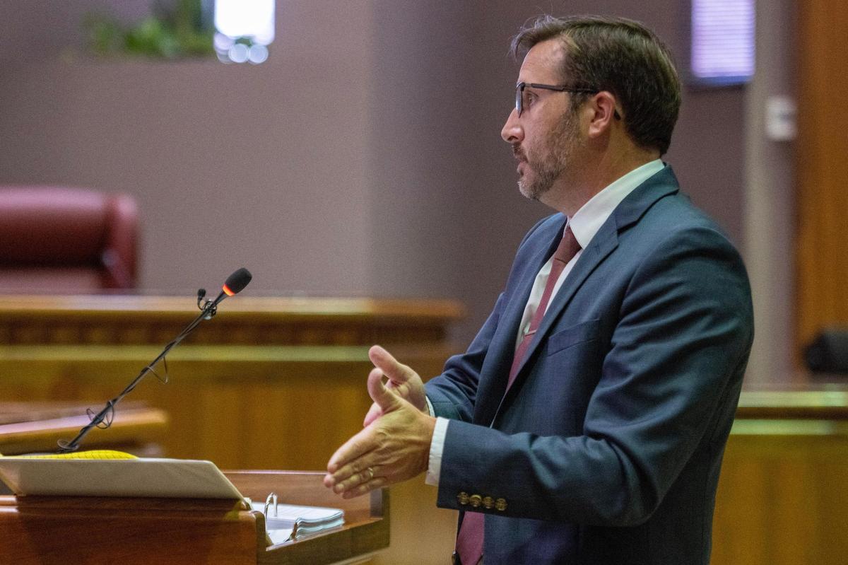 Assistant Jackson County Prosecutor Ben Cox spoke during an appeals hearing for former Kansas City detective Eric DeValkenaere.