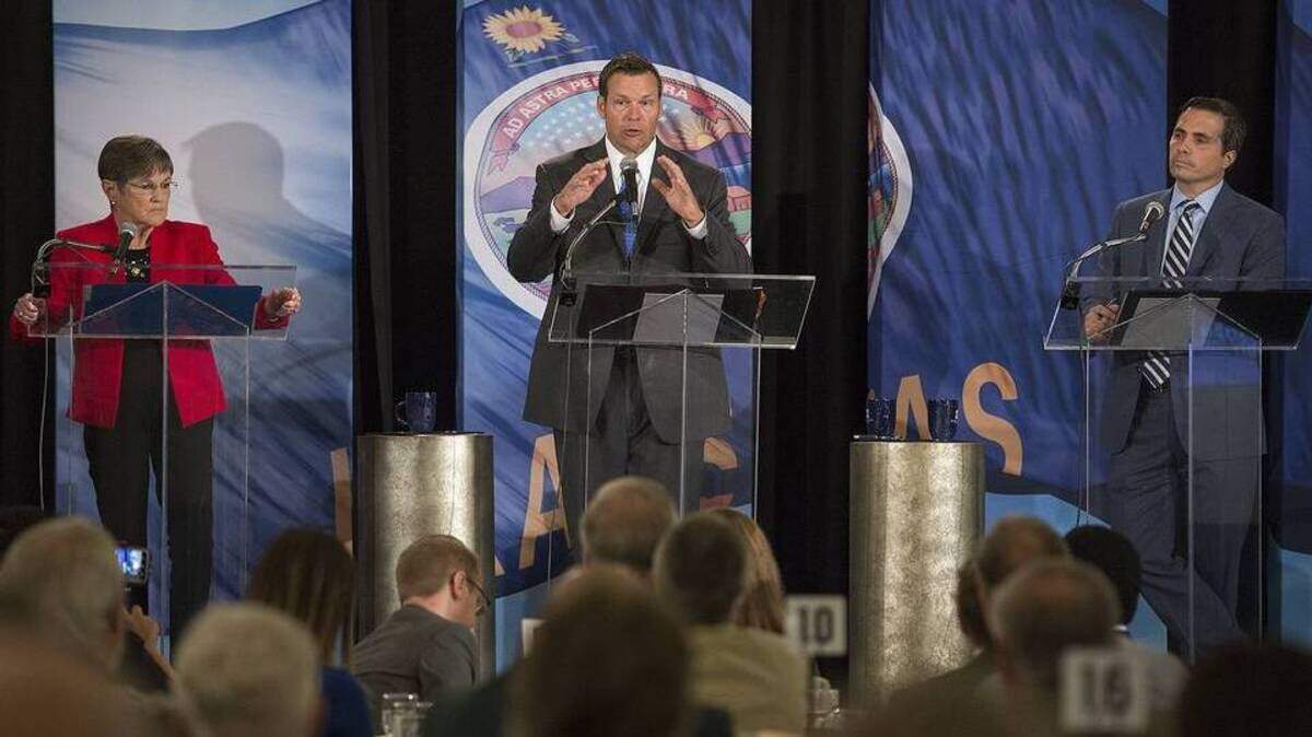 Kansas gubernatorial candidates Democrat Laura Kelly, Republican Kris Kobach and independent Greg Orman debated Wednesday in Overland Park.