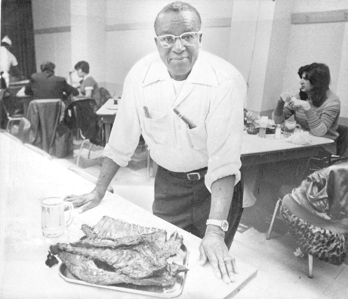 Arthur Bryant in 1975, soon after journalist and Kansas City native Calvin Trillin dubbed Bryant’s at 1727 Brooklyn Ave. “the single best restaurant in the world,” sparking an enduring national interest in Kansas City cuisine.