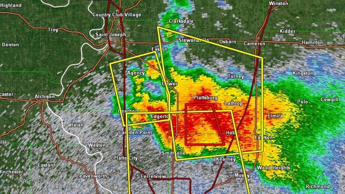 Severe storms were entering the northern portions of the Kansas City metro shortly after 11 p.m., according to the National Weather Service.