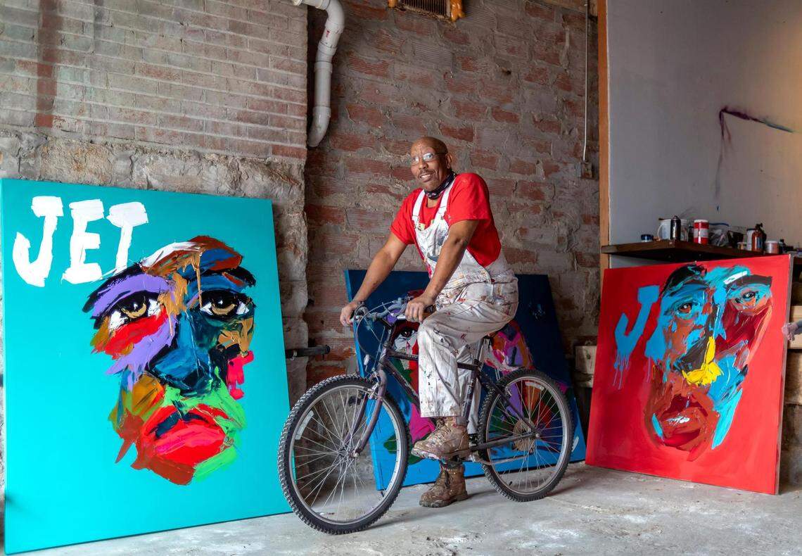 Artist Harold Smith in his art space at The Studios Inc., 1708 Campbell St. Two of Smith’s paintings have appeared on the television series “Bel-Air,” and his work is also on display in an exhibit at the Nelson-Atkins Museum of Art.