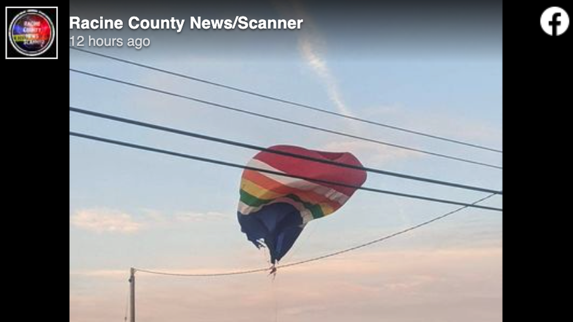 A hot air balloon appeared damaged after cops say it struck a train in Burlington, Wisconsin.