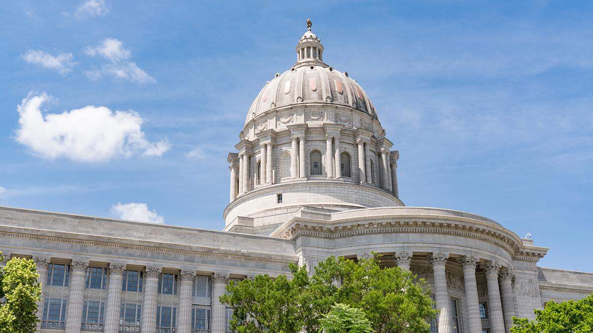 Facade of the Missouri State Capitol building in Jefferson City, Missouri