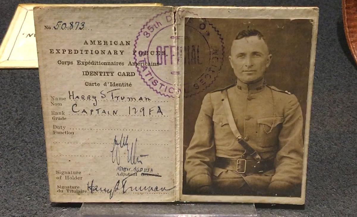 An ID card issued by American Expeditionary Forces to Capt. Harry S. Truman in 1918.