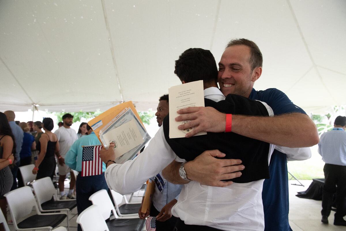 Sporting KC forward Daniel Salloi celebrates with family and friends before his U.S. citizenship and naturalization ceremony on Saturday, June 29, 2024, at Children’s Mercy Park in Kansas City, Kansas.