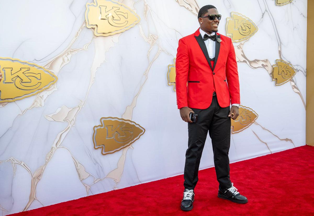 Kansas City Chiefs running back Deneric Prince walked the red carpet before the Super Bowl LVIII championship rings presentation event.