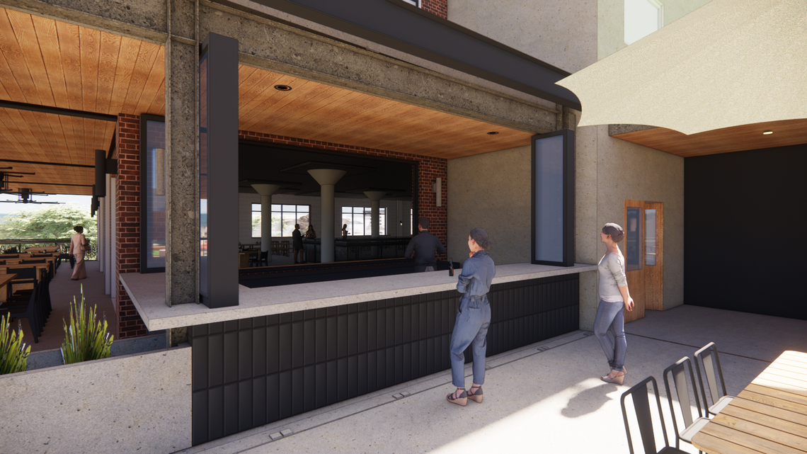 A rendering shows Boulevard Yard, Boulevard Brewing Co.’s new, second-story outdoor bar and patio space at the Boulevard Tours & Rec Center. It’s set to be finished before the 2026 FIFA World Cup.