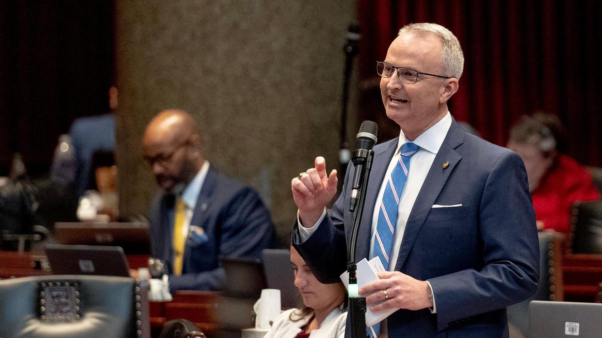 State Rep. Doug Richey, R-Excelsior Springs, speaks during a debate on the House floor on Tuesday, March 7, 2023, at the state Capitol in Jefferson City, Mo.