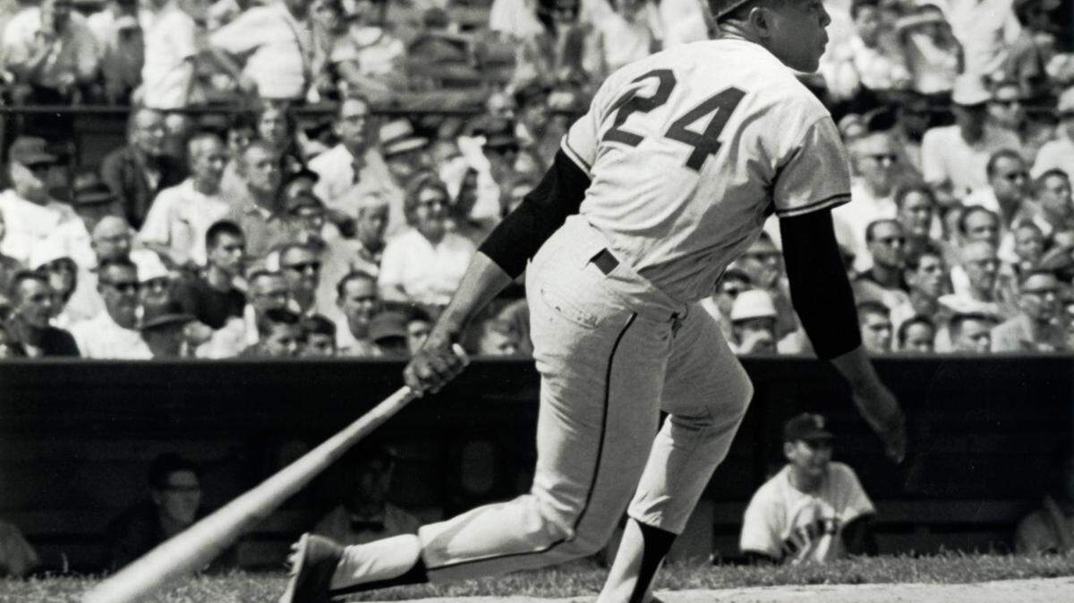 San Francisco Giants outfielder Willie Mays in action during the 1966 season.