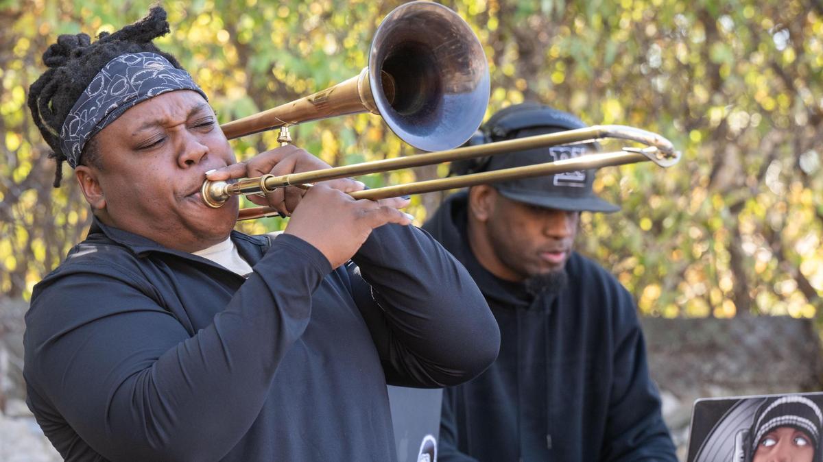 Hip-hop artist and trombonist Kadesh Flow performs at Vine Street Brewing. He and a few other Kansas City artists were selected to participate in a UN cultural exchange tour in Ireland.