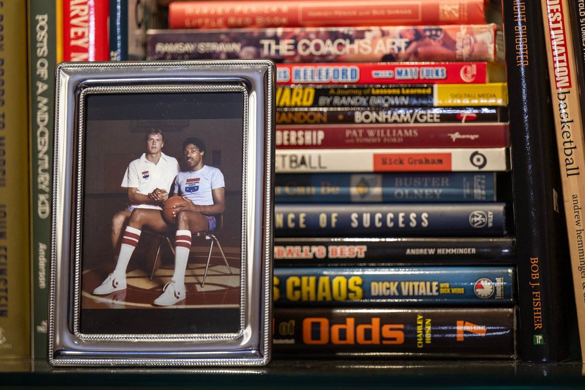 Bill Self, around 18 years old, with Julius “Dr. J.” Erving, when each was working a basketball camp in Enid, Oklahoma. “He still may be the coolest,” Self said.