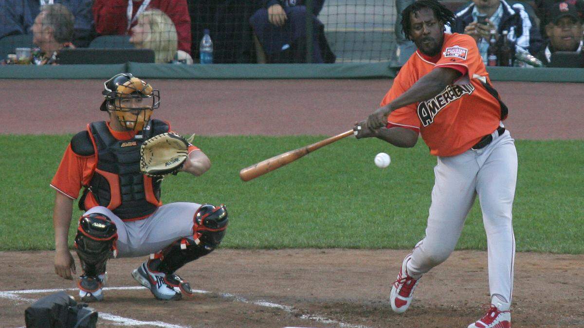 American League outfielder Vladimir Guerrero during the second round of the All Star Home Run Derby at AT&T Park in San Francisco, California.