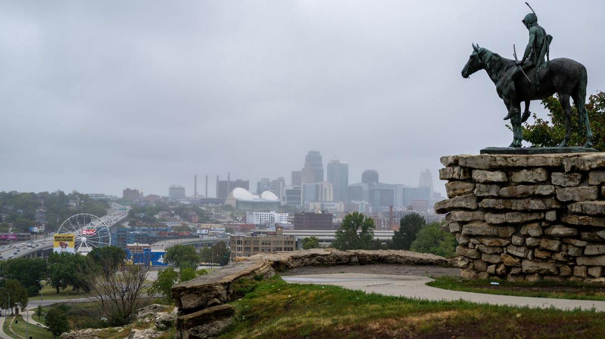 Fog and rain clouds loom over the Kansas City skyline on the first day of fall, Sunday, Sept. 22, 2024. Fog and drizzle conditions are likely Friday morning, according to the National Weather Service in Kansas City.
