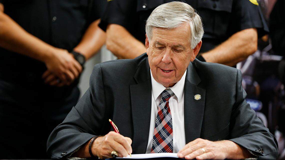 Missouri Governor Mike Parson signs SB600 into law at the Springfield Regional Police and Fire Training Center on Friday, July 10, 2020.

