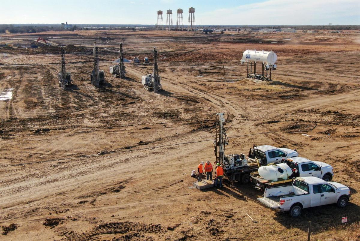 Drilling work was underway Dec.29, at the site of the Panasonic’s new lithium-ion battery plant, which will be built on the former Sunflower Army Ammunition Plant property in De Soto in Johnson County. The. plant will produce batteries for electric vehicles.