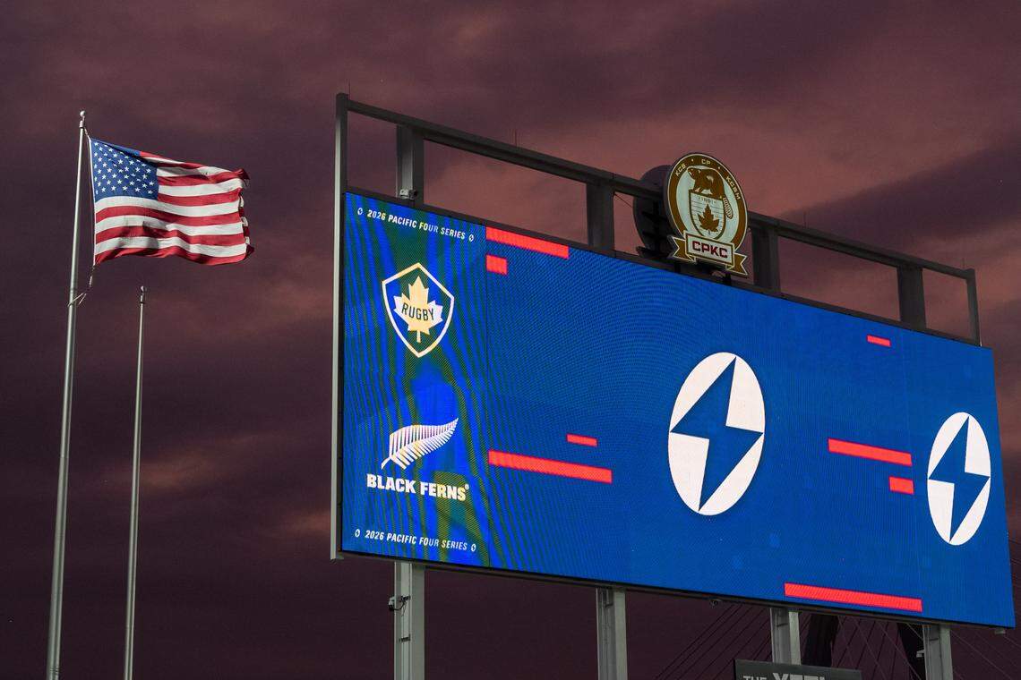 Purple skies from inside CPKC Stadium ahead of the Pacific Four Series rugby match of Canada vs. New Zealand on Friday, April 17, 2026, at CPKC Stadium. New Zealand won 36-14.