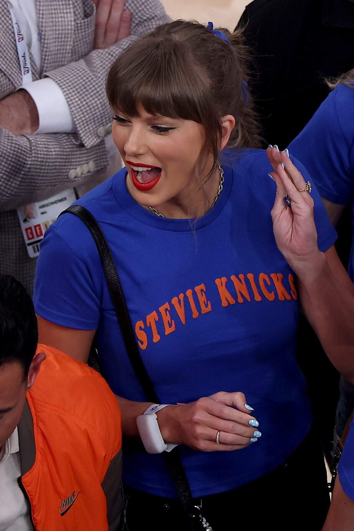 Taylor Swift reacts before Game Four of the 2026 NBA Finals between the San Antonio Spurs and the New York Knicks at Madison Square Garden on June 10, 2026 in New York City.