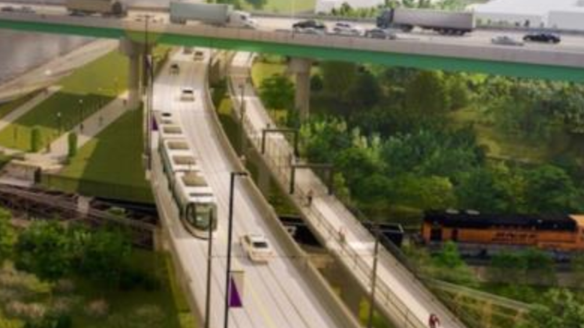 Funding for a new pedestrian bridge and bicycle bridge over Grand Boulevard would make the parks, businesses and apartments along the Missouri River more accessible to those in City Market. A rendering of the design was provided by the city.