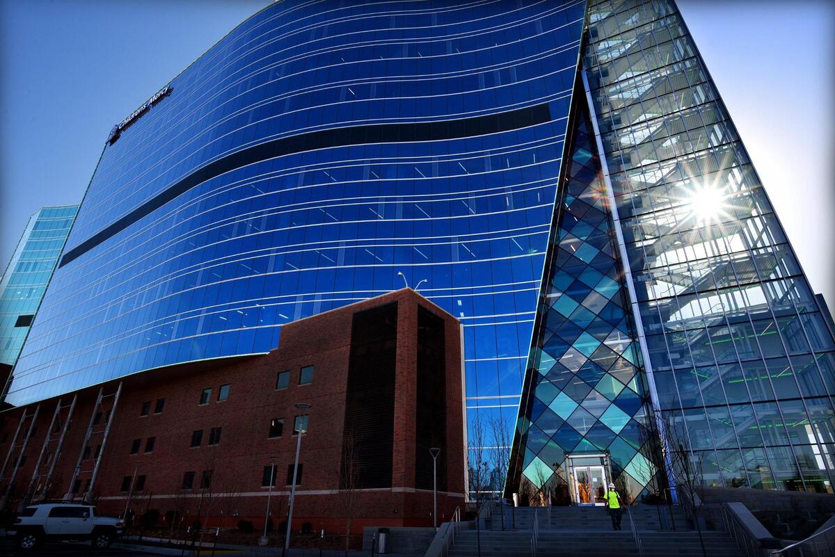 Patterns are still visible during the day outside Children’s Mercy Research Institute.
