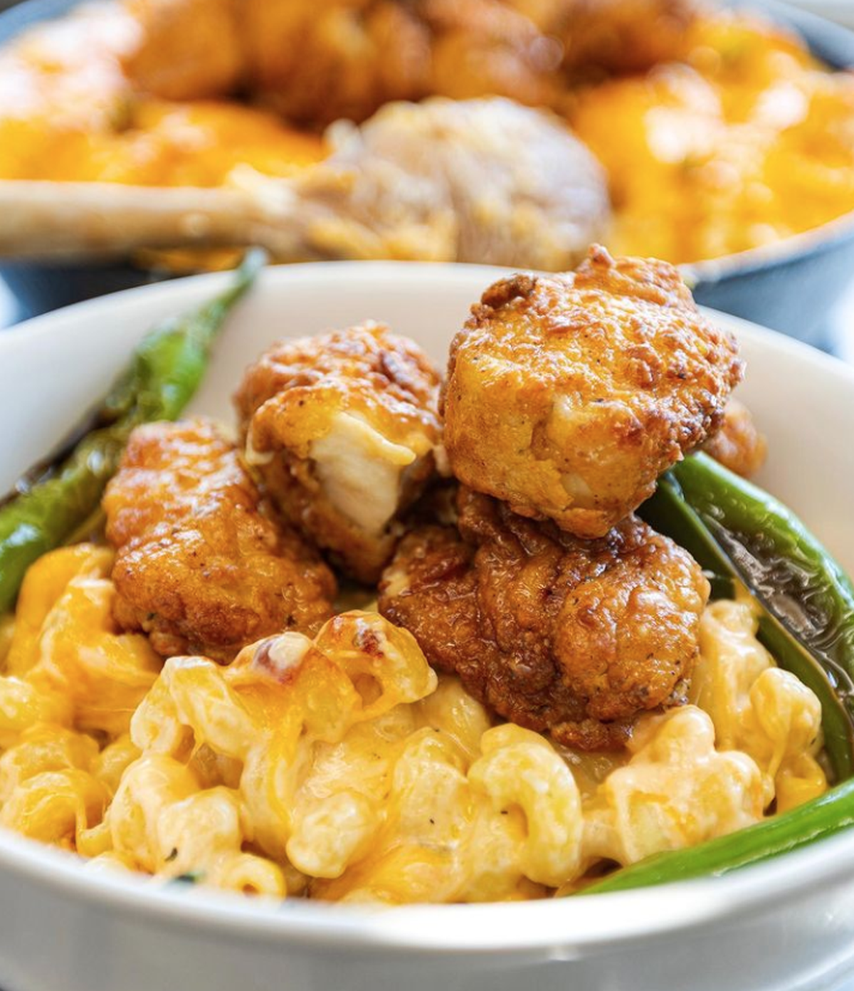 KC Mac N’ Co.’s honey serrano mac (with chicken marinated in both buttermilk and Buffalo sauce).